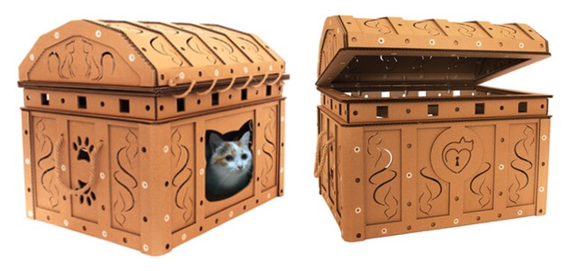 宝箱のダンボール猫ハウス