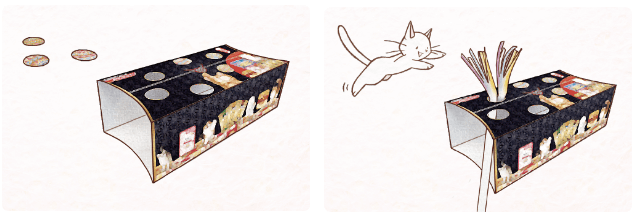 商品の箱は猫と遊べる作りになっています。