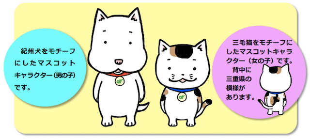 「三重県動物愛護推進センターの犬猫マスコットキャラクター