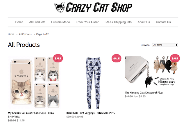 猫グッズを取り扱っている海外のショッピングサイト「Crazy Cat Shop」
