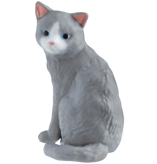 猫フィギュア「ふりむき猫」グレー白猫バージョン