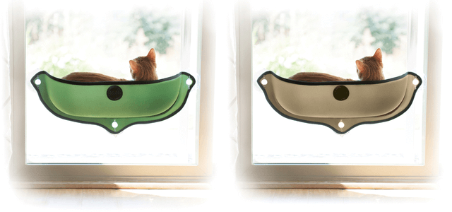 吸盤で窓に設置できる猫ベッド、EZ マウント ウィンドウ ベッド（グリーン＆タン）