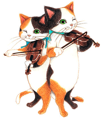 キャットシンフォニカのバイオリン奏者、三毛猫姉妹の「ソラ・ヤマノハ」と「フウカ・ヤマノハ」