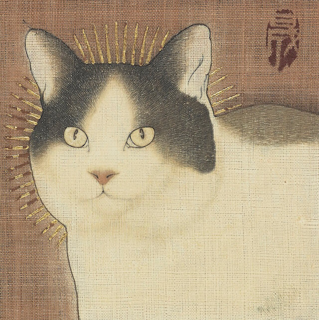 日本画家・池永康晟氏の猫作品「西早稲田一丁目 塀の上 今来た。」