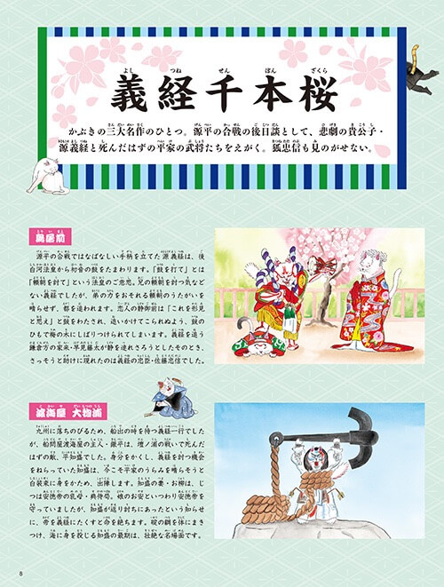 猫で学べる歌舞伎入門の絵本、義経千本桜の紙面イメージ1