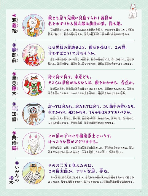 猫で学べる歌舞伎入門の絵本、登場人物紹介の紙面イメージ2