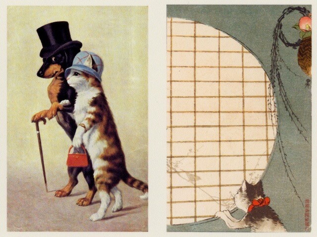 「猫の絵葉書展」で展示されている猫の絵ハガキ1