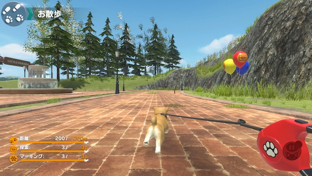 ゲーム内で犬を散歩させているイメージ
