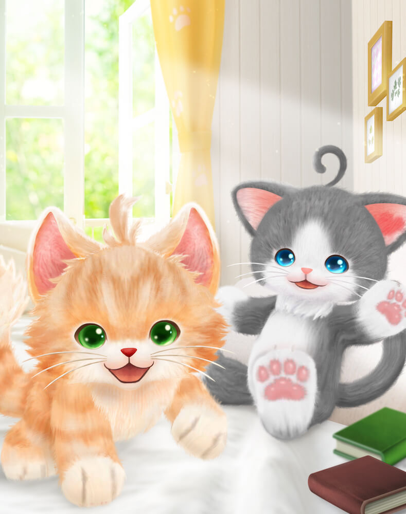 ゲーム「ネコ・トモ」に登場する2匹の猫キャラクター