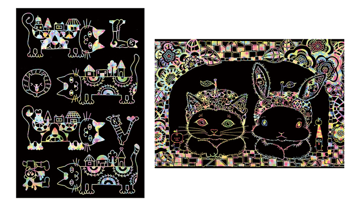 こころをととのえる大人のスクラッチアート「Cat In Wonderland -ネコと不思議な仲間たち-」の猫の絵完成イメージ