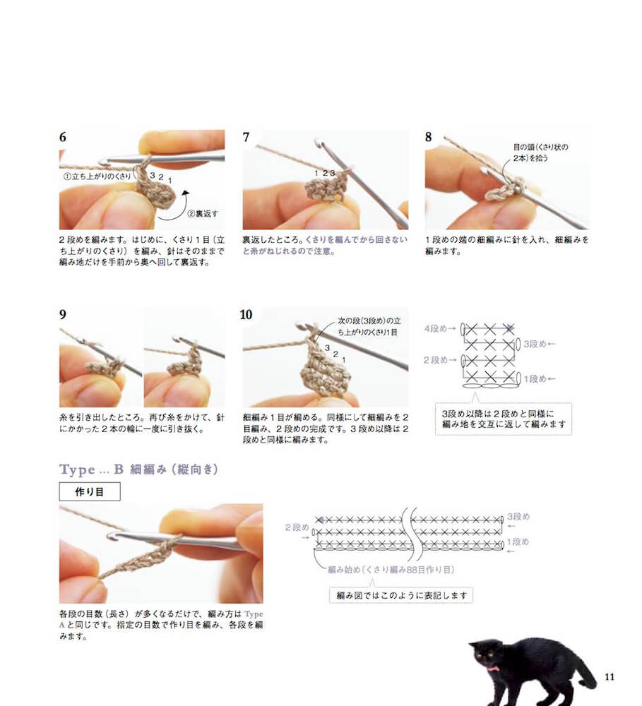かぎ針を使った糸の編み方解説ページ2