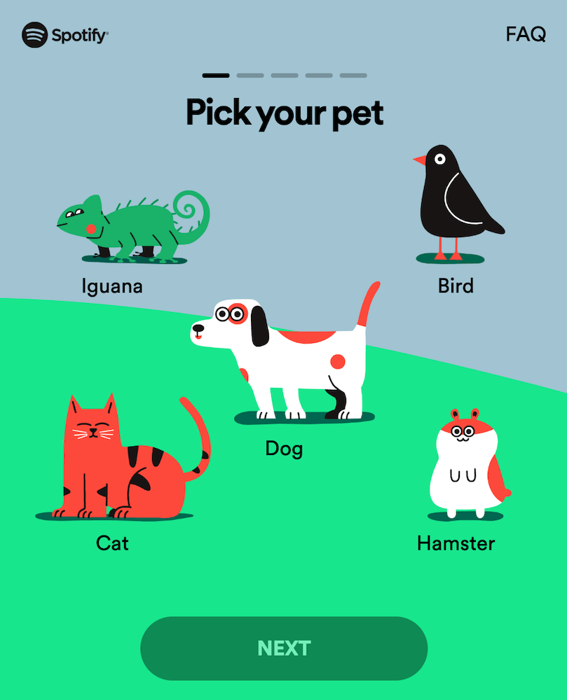 ペットの種類選択画面 by Spotifyのペットプレイリスト
