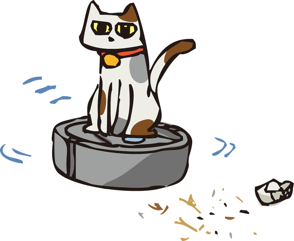 ロボット掃除機の上に乗る猫のイラスト