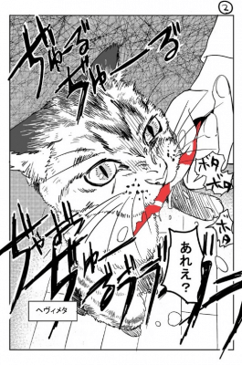 怖い顔でチャオちゅーるを食べる猫のしじみちゃん by 3本足のしじみちゃん