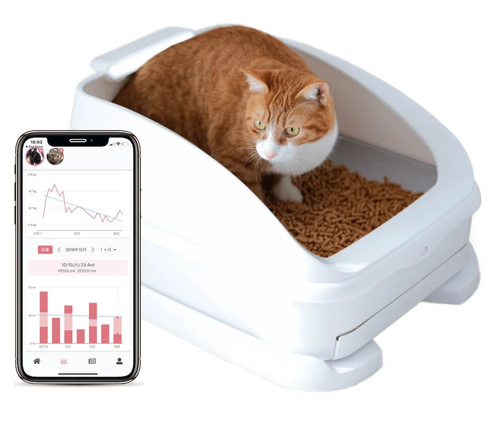 次世代スマート猫トイレ「toletta(トレッタ)」の製品＆アプリ画面イメージ