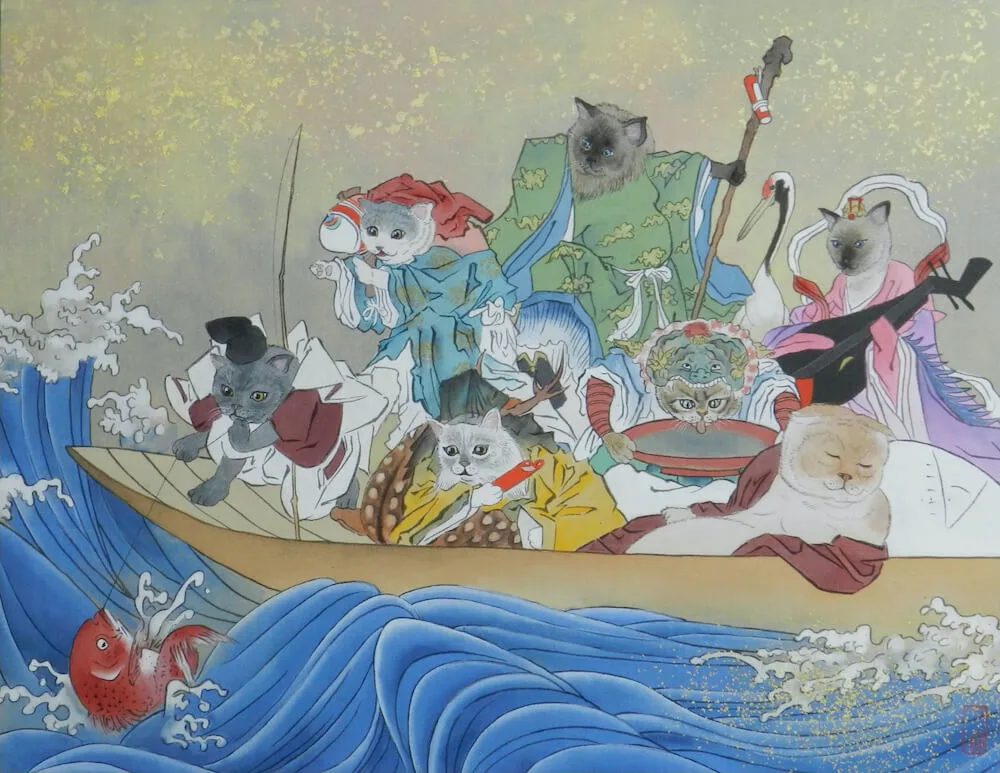 風神雷神を「ネコ」に置き換えて描くと…どんな感じ？日本画家・大矢亮