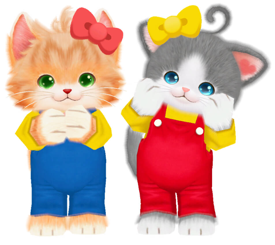 キティ・ミミィの服を着たゲーム「ネコ・トモ」のキャラクター