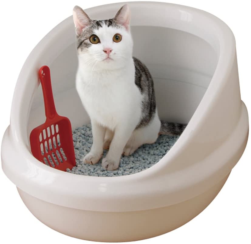 ハーフカバータイプの猫トイレ「アイリスオーヤマ ネコのトイレ ハーフカバー (スコップ付き) しろ」