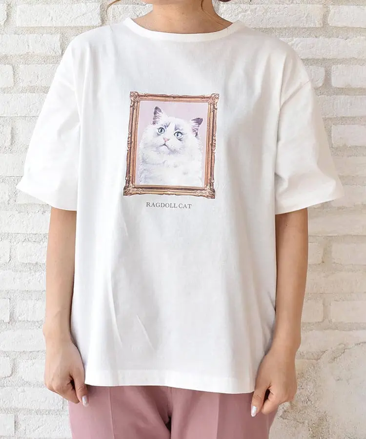 似廓] ブルー ネコ tシャツ｜Tシャツ/カットソー(半袖/袖なし)