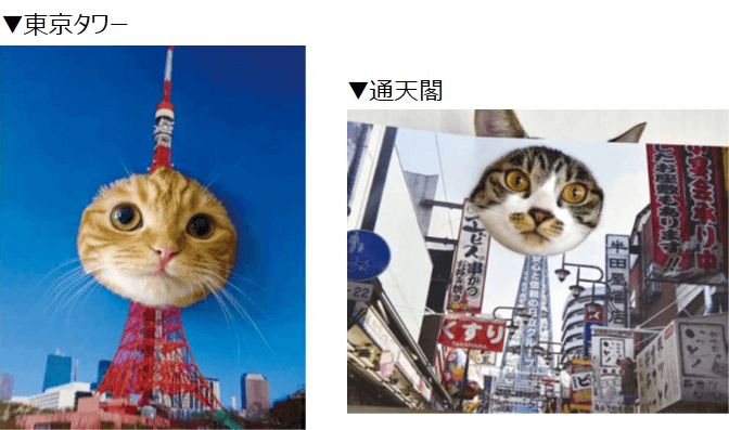 観光スポットの写真を使った猫の顔出しパネル（はめ猫） by 写真集「むぎゅっとニャ！ はめ猫」