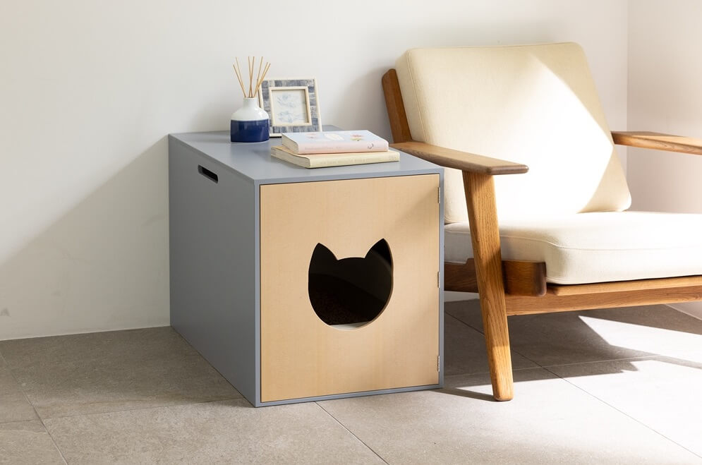 猫用トイレをお洒落に収納できるソファサイドテーブル「ネコのトイレ収納カバー」製品イメージ by ディノス