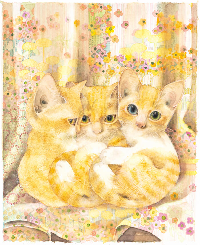 茶トラの子猫たちを描いた水彩画 by モリ カナコ