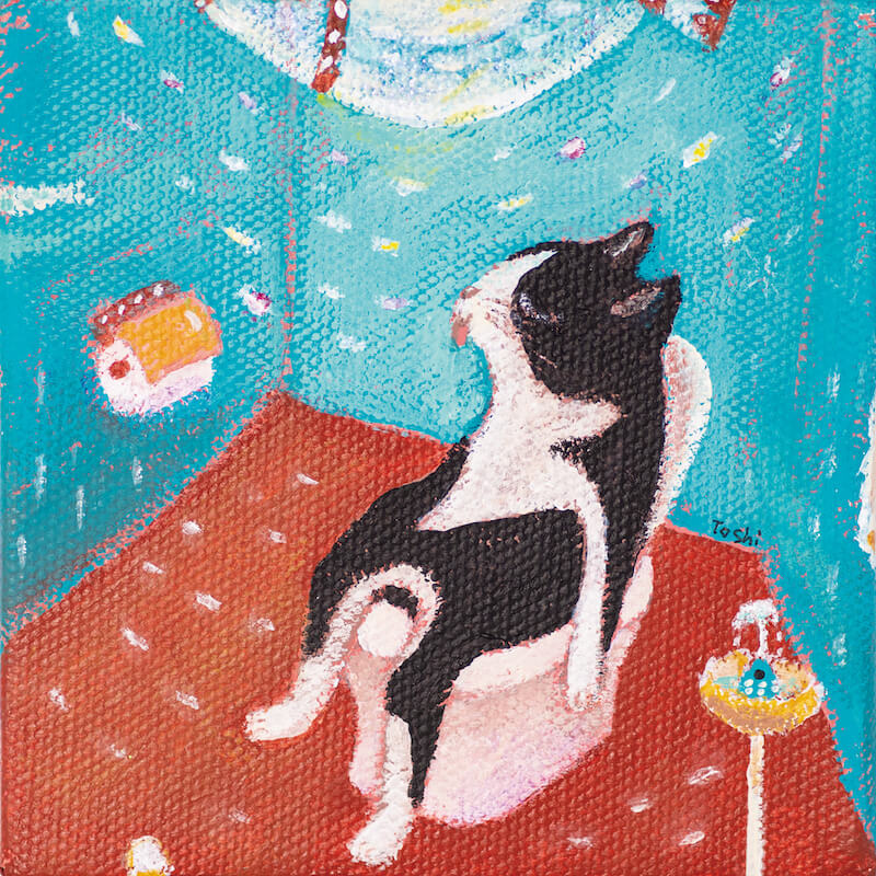 トイレに座ってぐったりする猫の絵 by はらっぱgarden
