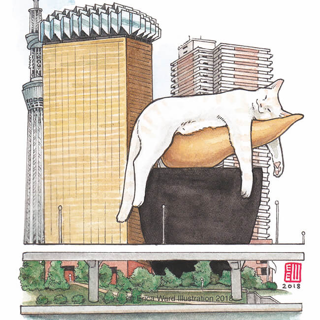 巨大化した猫の水彩画 by Erica Ward Illustration