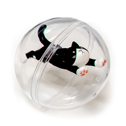 カプセル容器に入れたまま飾る猫のフィギュア「あかにゃい」ハチワレ猫