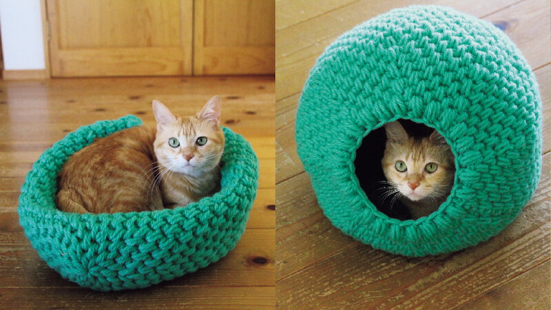 かぎ針編みで作ったキャットドーム（猫ハウス）