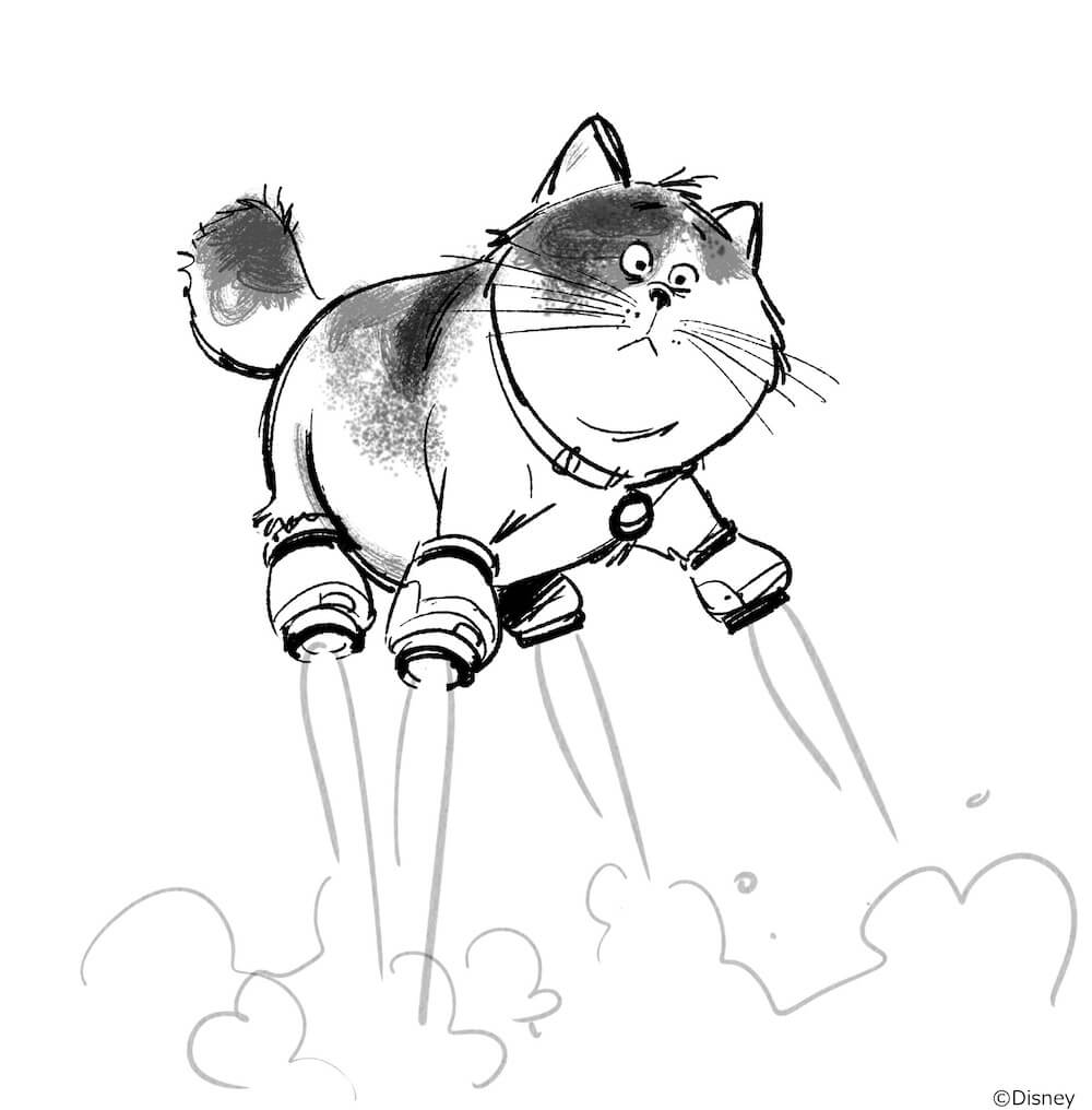 ベイマックスに登場するディズニーの猫キャラクター「モチ Mochi」の原画イラスト