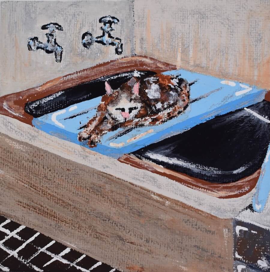 浴槽のフタの上でくつろく猫の挿絵2 by 女子美術大学付属中学校生徒