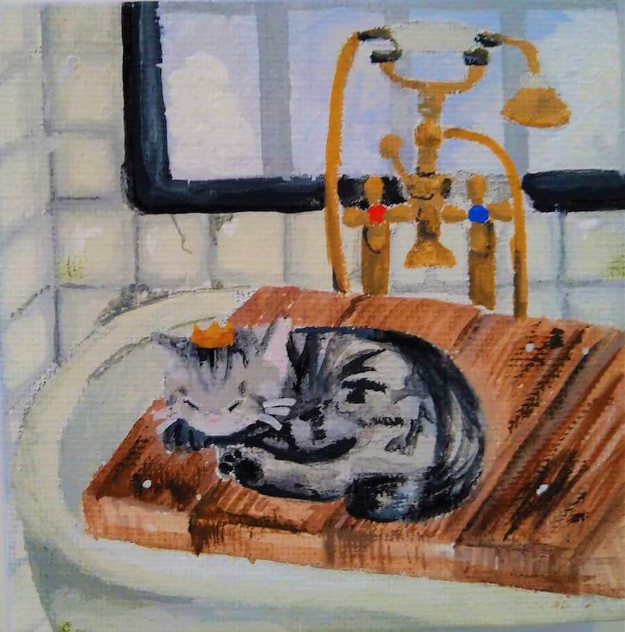 浴槽のフタの上でくつろく猫の挿絵7 by 女子美術大学付属中学校生徒