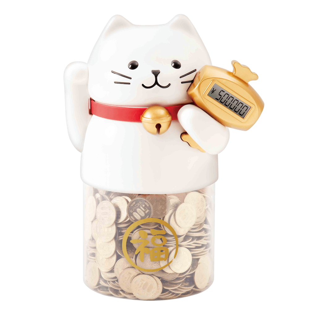 貯金額をデジタル表示してくれる貯金箱『招き猫カウントバンク』製品イメージ