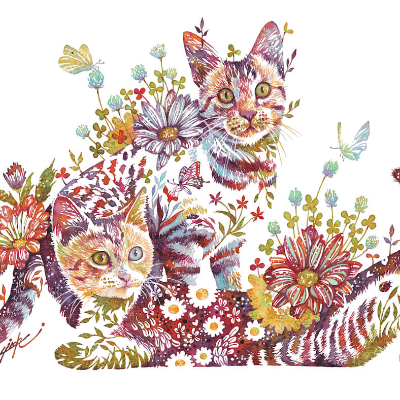 躍動感あふれる猫の水彩画 by タケダヒロキ