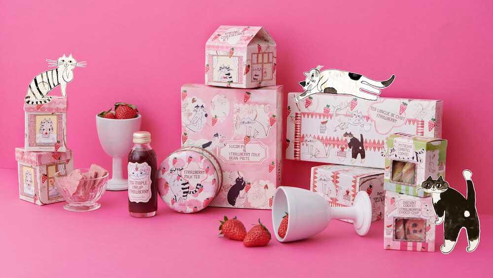 sunuiとトラネコボンボンがデザインした苺＆猫のパッケージ by アフタヌーンティー・ティールームの春限定商品