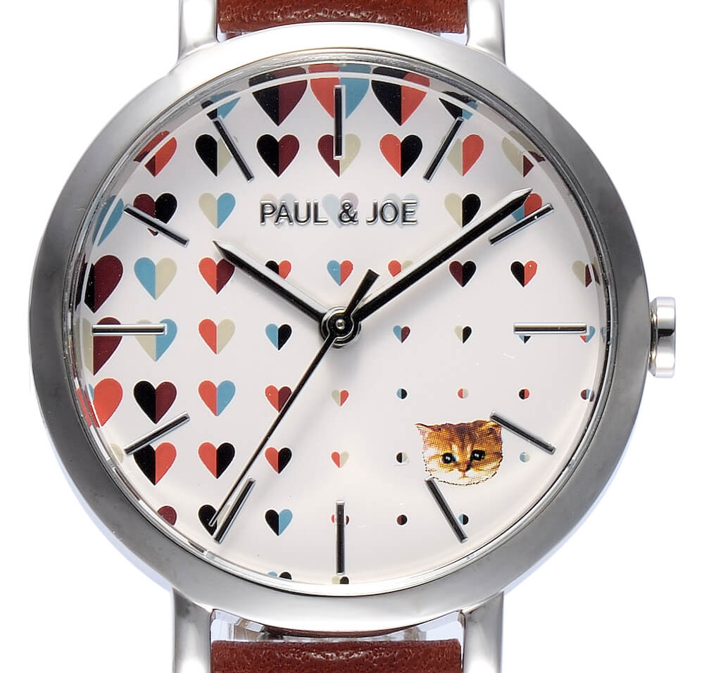 猫とハートがデザインされた腕時計「レザーストラップモデル」のダイヤル拡大イメージ