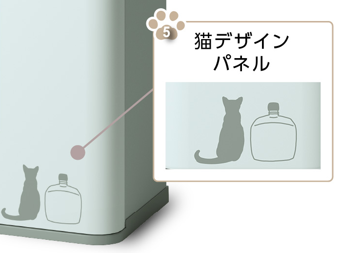 ドアパネルに描かれた猫の水ボトルのイラスト by ウォーターサーバー smartプラス「にゃんモデル」