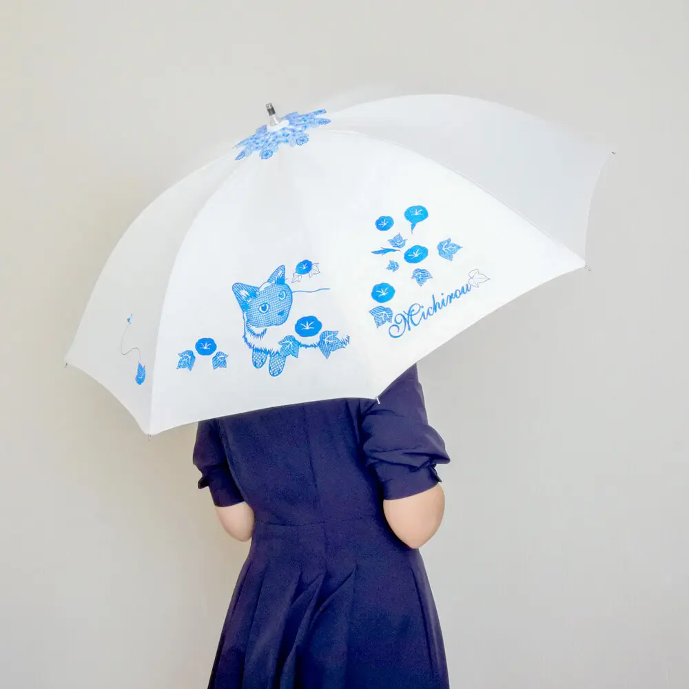 日傘　ハンドメイド　猫　ネコ 愛猫の写真からオリジナルの日傘が作れる！刺繍作家による