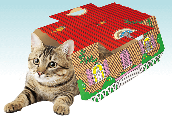 猫用の箱型おもちゃ「ねこモテ ホイホイ」で遊ぶ猫（使用イメージ） by アース・ペット