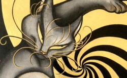 純金の絵の具を使って描いたクロネコが迫力満点！日本画家・溝口まりあさんの個展が大阪で開催