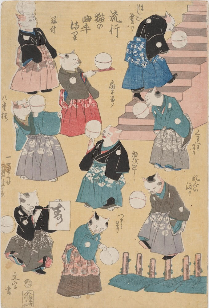 歌川国芳が描いた浮世絵『流行猫の曲手まり』個人蔵