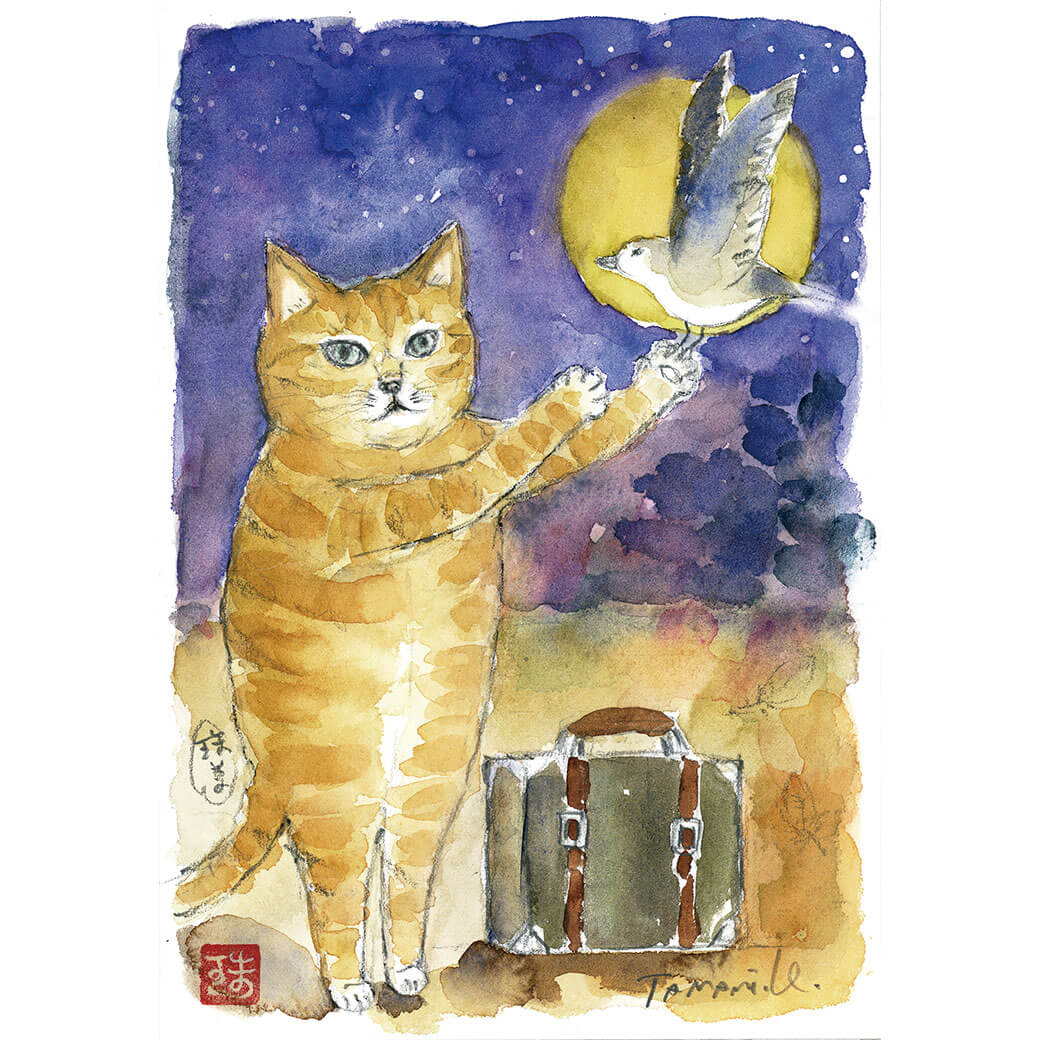 猫のイラスト原画「ロンリープラネット2022」 by くまくら珠美