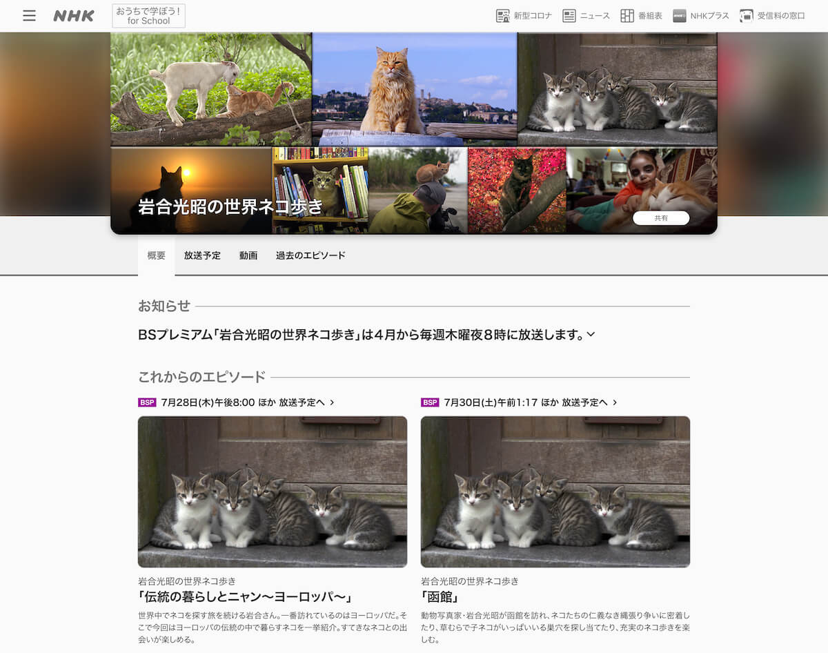 NHK BSプレミアムのテレビ番組「岩合光昭の世界ネコ歩き」公式HP