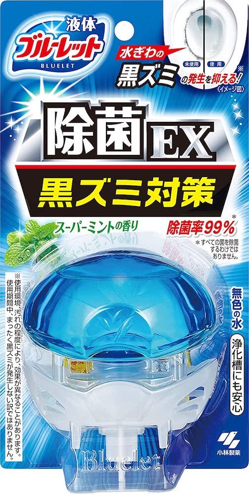 除菌効果を加えた水洗トイレ用の芳香洗浄剤「液体ブルーレットおくだけ除菌EX」商品パッケージ
