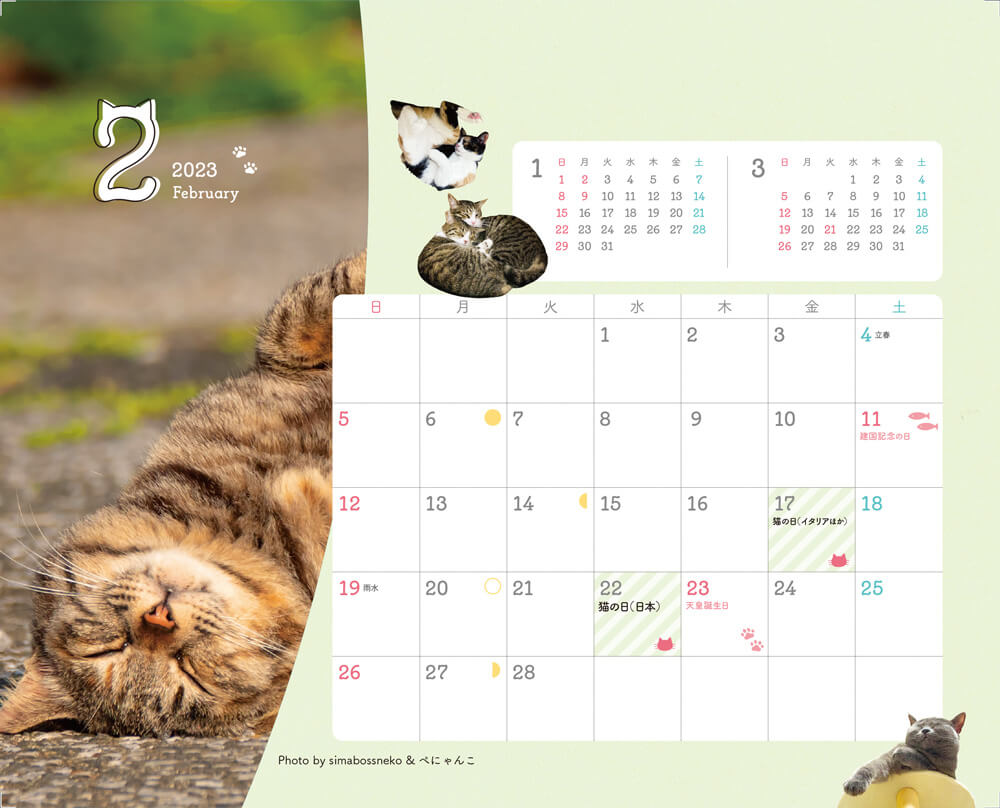 『にゃっぷる 旅するねこカレンダー2023 卓上版』2月の裏面イメージ