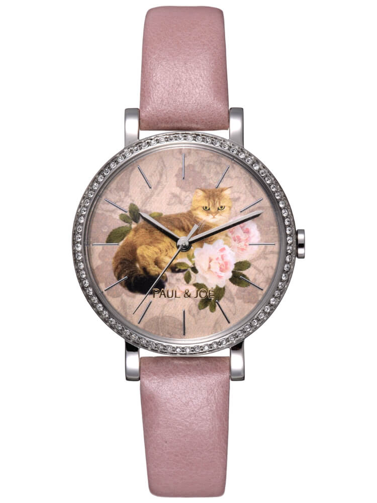 ポールアンドジョーの腕時計「BOUTON」シルバーピンクレザーモデル（型番：PJ7032-44D）