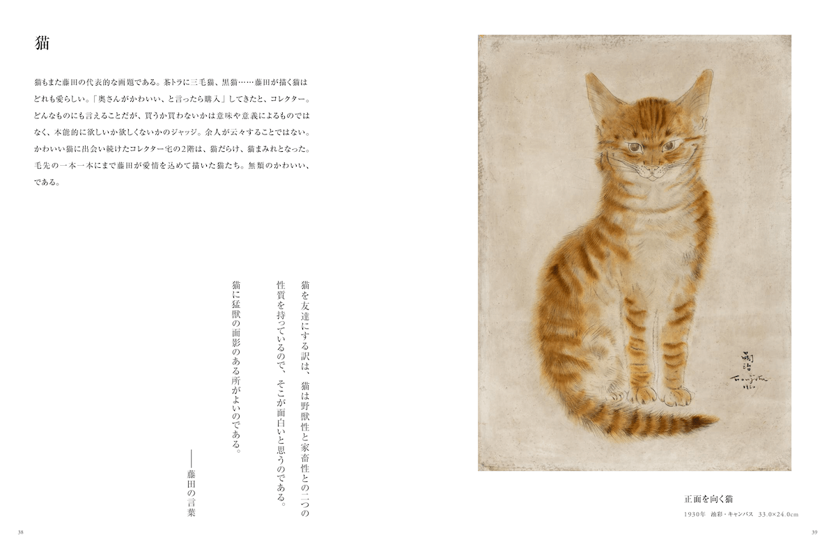 藤田嗣治が描いた茶トラ猫の絵「正面を向く猫」解説ページ