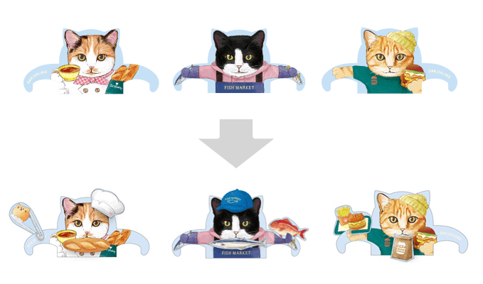 猫型ティーバッグ「キャットタウン（CAT TOWN）」の着せ替えイメージ