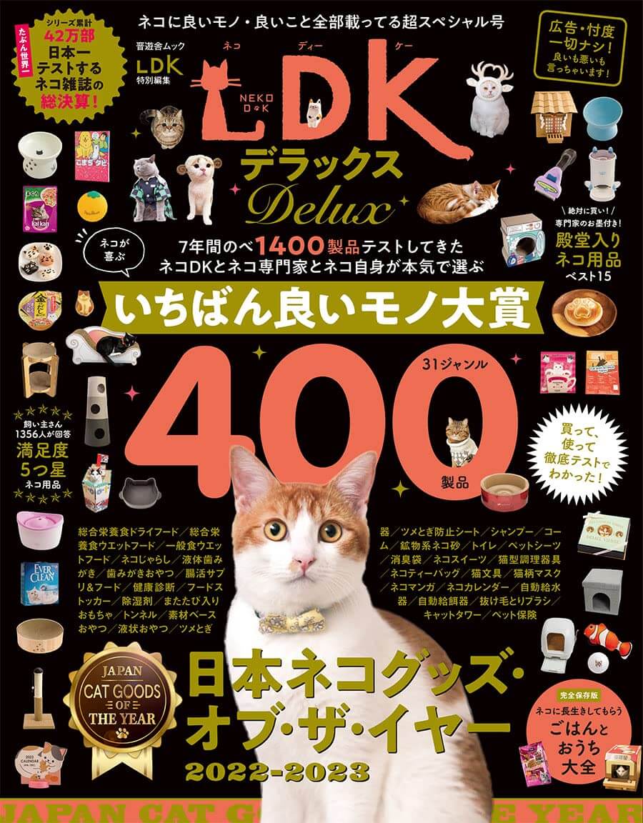 猫グッズの検証雑誌「ネコDK デラックス」表紙イメージ